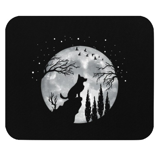 German Shepherd Dog Full Moon At Night German Mouse Pads