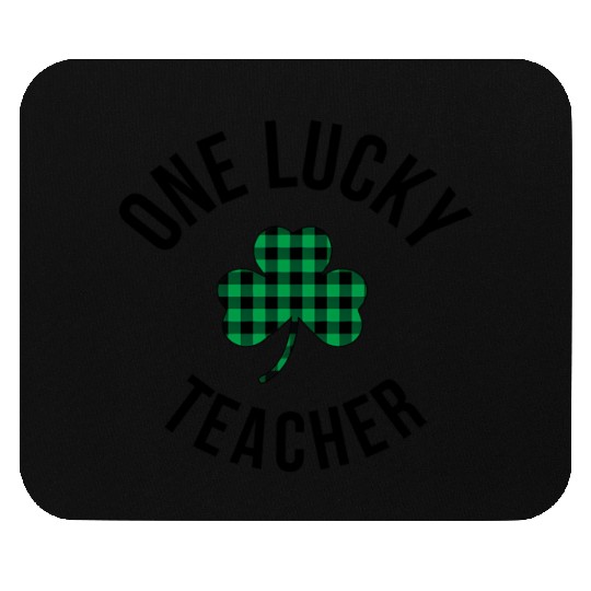 One Lucky Teacher Buffalo Plaid Green Shamrock Mouse Pads