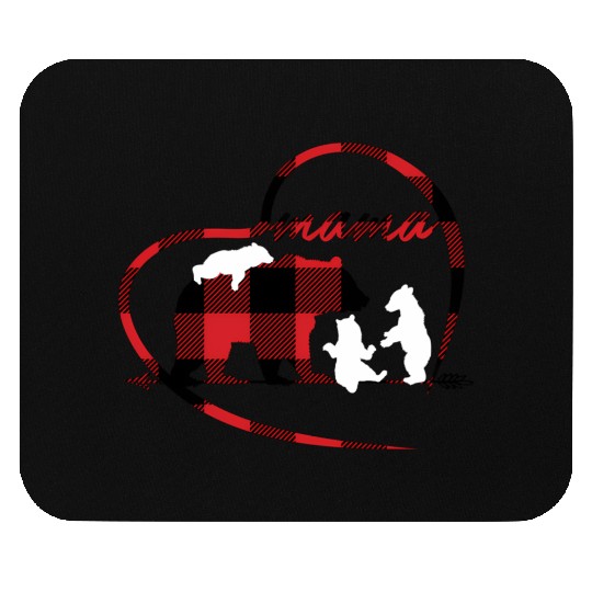 Mama Bear 3 Cubs Red Buffalo Plaid Heart For Mom Mouse Pads