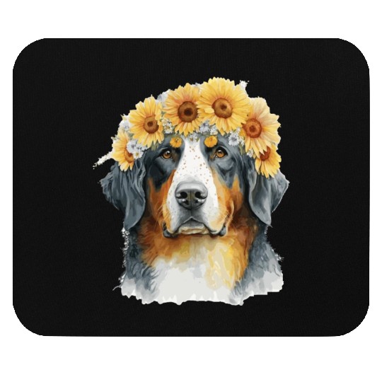 Cute Bernese Mountain Sunflower Dog Breed Pet Pupp Mouse Pads