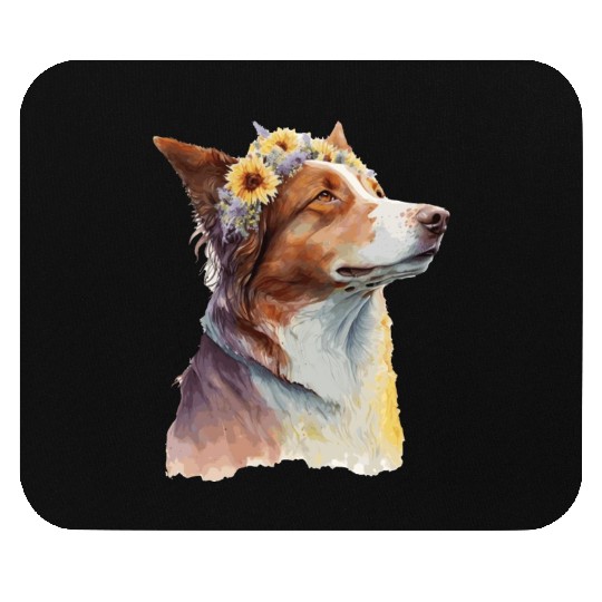 Watercolor Border Collie Sunflower Dog Breed Pet P Mouse Pads