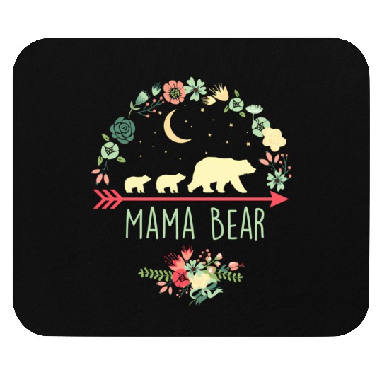 Floral Mama Bear With 2 Cubs Mouse Pads