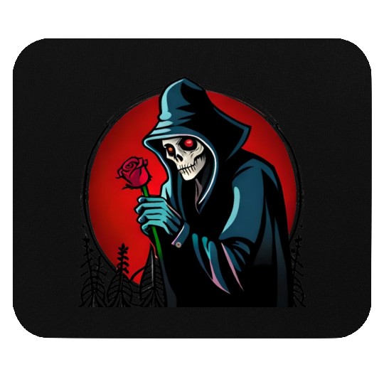 Symbolic Contrast A Grim Reaper Embracing a Rose Mouse Pads
