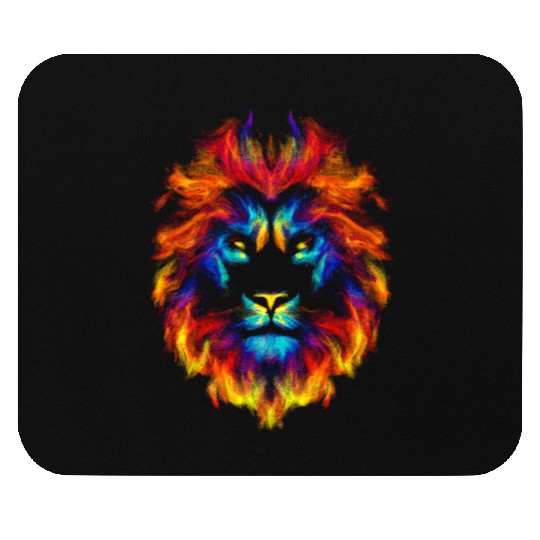 Head of a lion multi colored fire lion head leo Mouse Pads