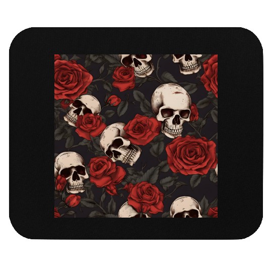 Skulls & Red Roses Dark Gothic Elegant Pattern Mouse Pads