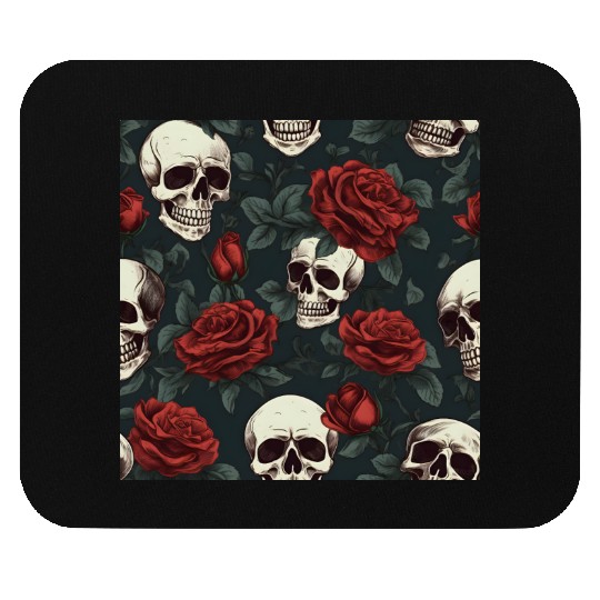 Dark Elegant Gothic Pattern Skulls & Red Roses Mouse Pads