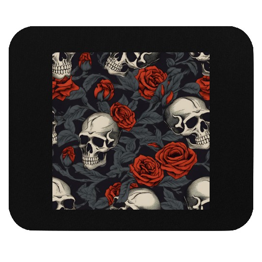 Red Roses & Skulls Pattern Dark Elegant Gothic Mouse Pads