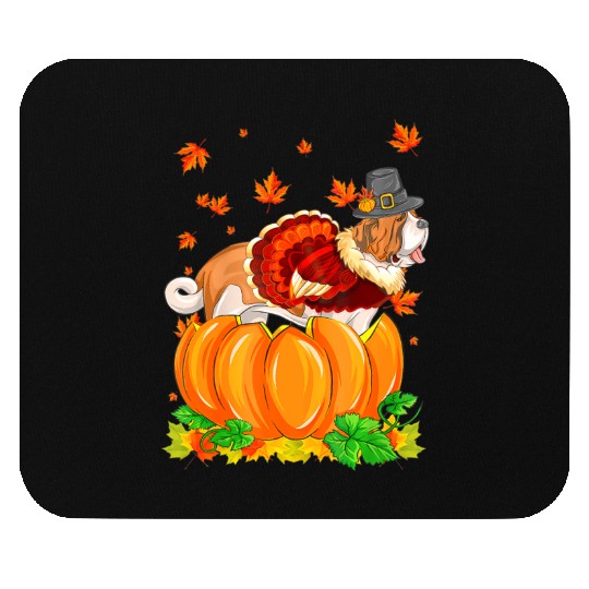 Saint Bernard Dog Thanksgiving Turkey Pumpkin Mouse Pads