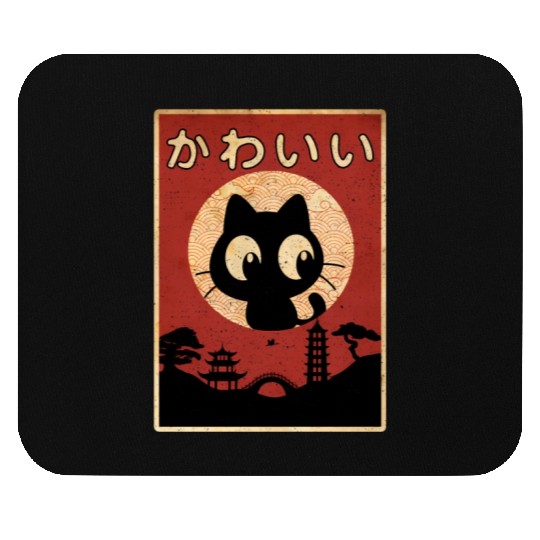 Vintage Kawaii Cat Japanese Black Anime Mouse Pads