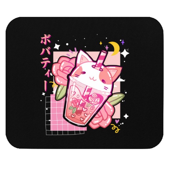 Boba Tea Cat Bubble Tea Kawaii Anime Japanese Mouse Pads