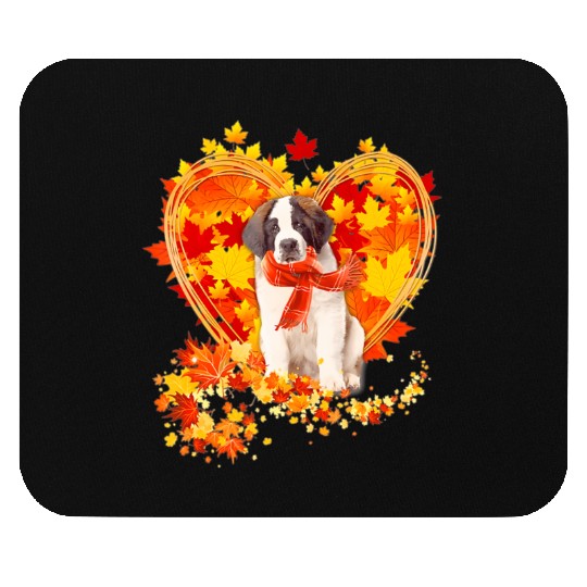 Autumn Leaf Heart Saint Bernard Scarf Fall Lover Mouse Pads