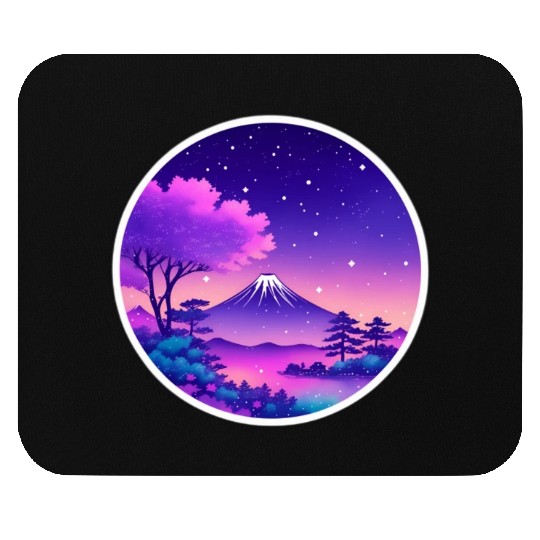 Japan Mount Fuji Night Sky Lo-Fi Art Retro Purple Mouse Pads