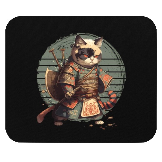 Samurai Cat Warrior Japanese Ninja Cat Kawaii Mouse Pads