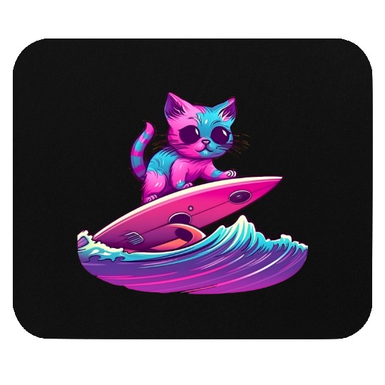 Synthwave Surfing Cat Mouse Pads