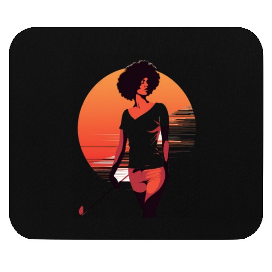 Golfer Girl Afro Woman Golf Player African Mouse Pads