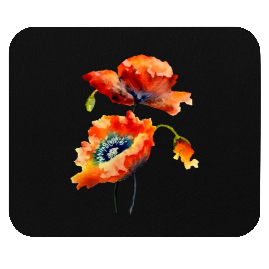 RED POPPIES Mouse Pads, WATERCOLOR RED POPPIES TOP