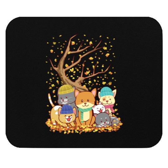Cats Fall Autumn Leaf Tree Lover Season Fan Enjoy Mouse Pads