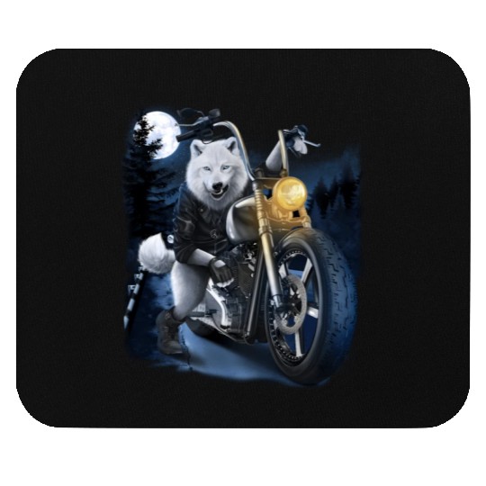 Wolf Riding Chopper Motorcycle In Full Moon Mouse Pads