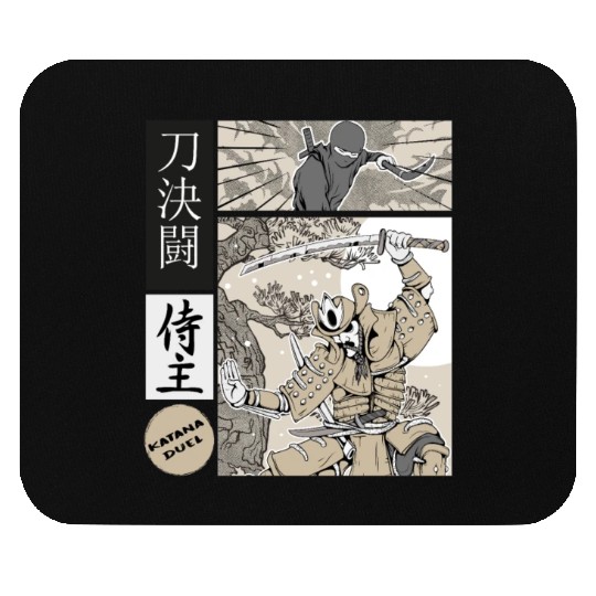 Katana Samurai Vs Ninja Warrior Comic Strip style Mouse Pads