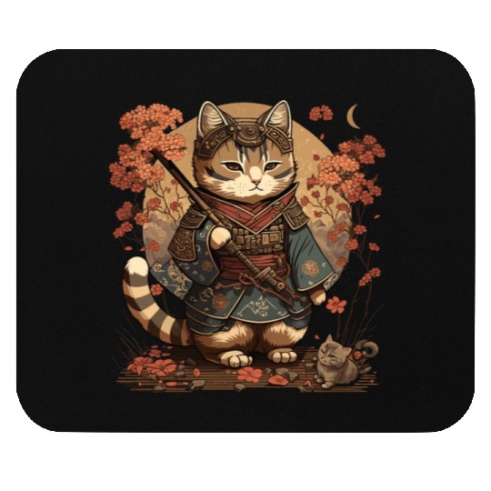 Samurai Cat Warrior Japanese Ninja Cat Kawaii Mouse Pads