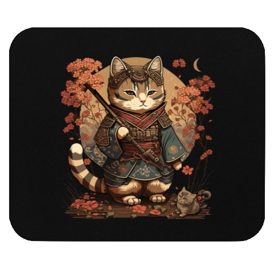 Samurai Cat Warrior Japanese Ninja Cat Kawaii Mouse Pads