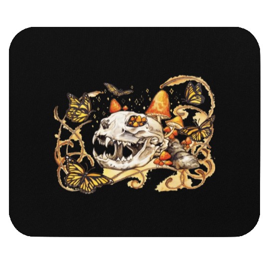 Cat Skull And Butterflies Mouse Pads