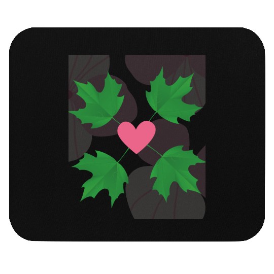 Green Leaf Pink Heart Mouse Pads