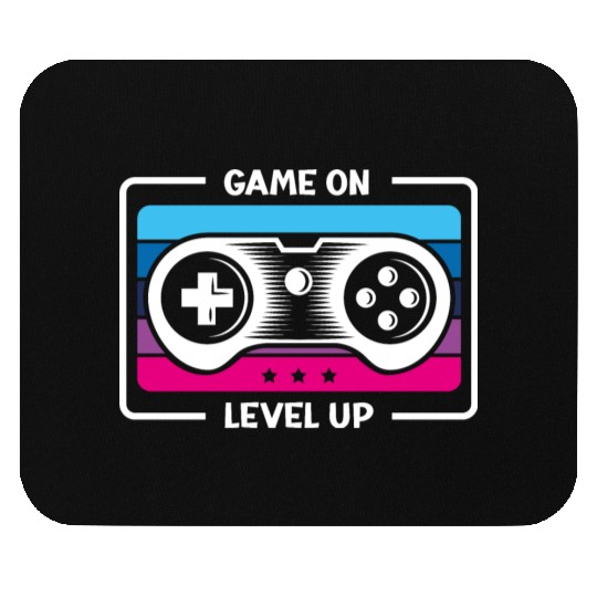 Game on level up illustration in black Mouse Pads