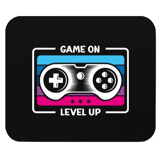 Game on level up illustration in black Mouse Pads