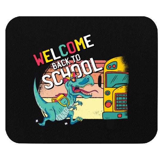 Funny T-Rex Running to School Bus Welcome Back to Mouse Pads