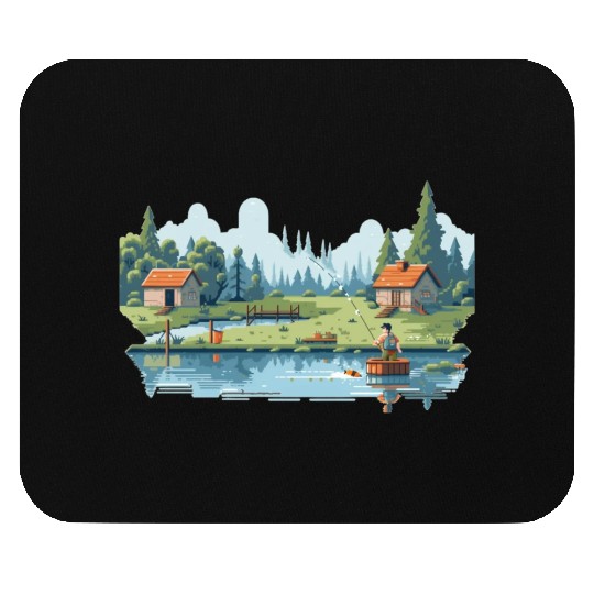 Fisherman Nature 8-bit style Mouse Pads