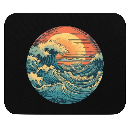 serene ocean sunset with large waves (2) Mouse Pads