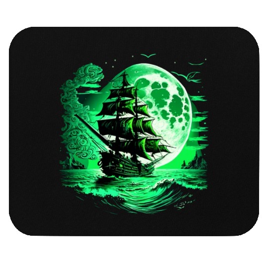 Historical Sailing Ship At Full Moon. Mouse Pads