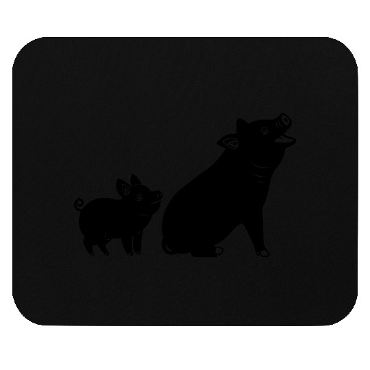Cheerful pig with piglet logo Mouse Pads
