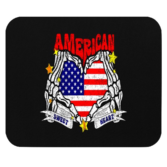 America Sweet Heart Skeleton Hands Heart Flag 4th Mouse Pads