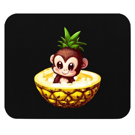 Monkey Chimpanzee with Pineapple, Funny Tropical Mouse Pads