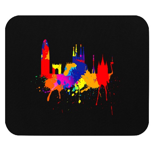 Barcelona Skyline Spain Colored Painting Love Barc Mouse Pads