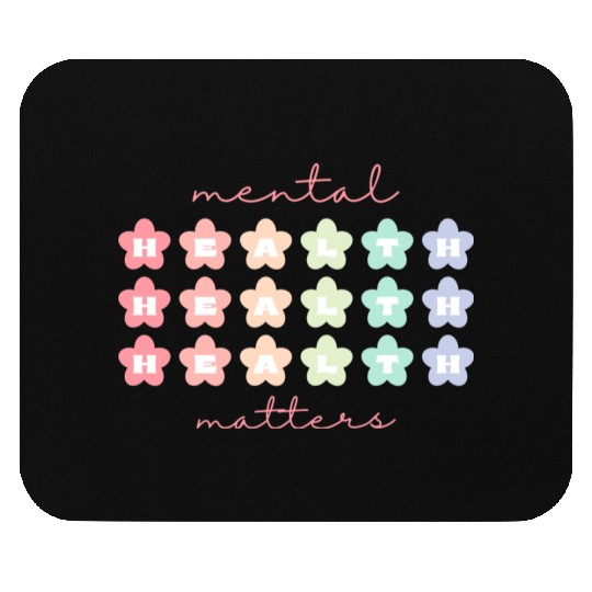 Mental Health Matters Retro Flowers Pastel Rainbow Mouse Pads
