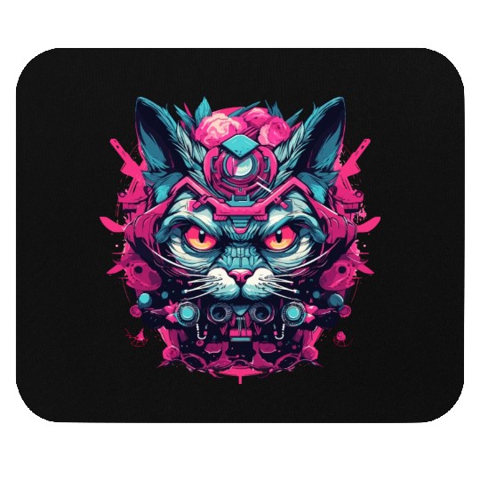 A funny cat mascot design in cyberpunk style Mouse Pads