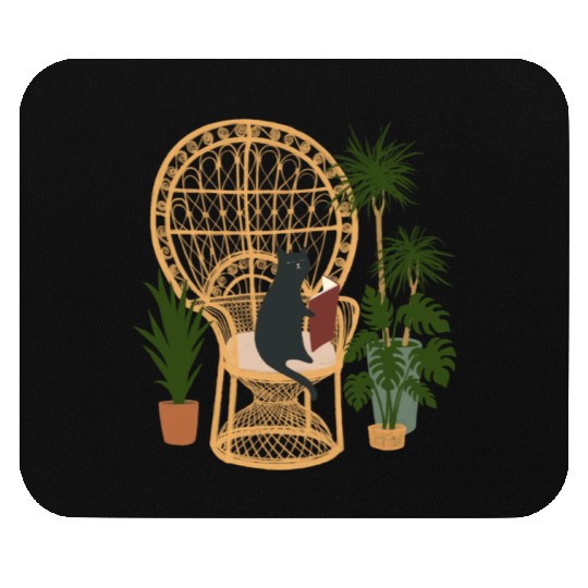 Boho Cat Reading Plant Lifestyle Mouse Pads