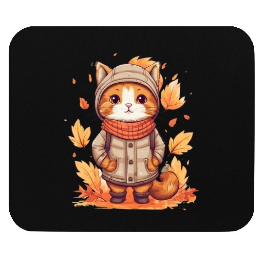 Autumn Cat Nature Leaves Season Mouse Pads