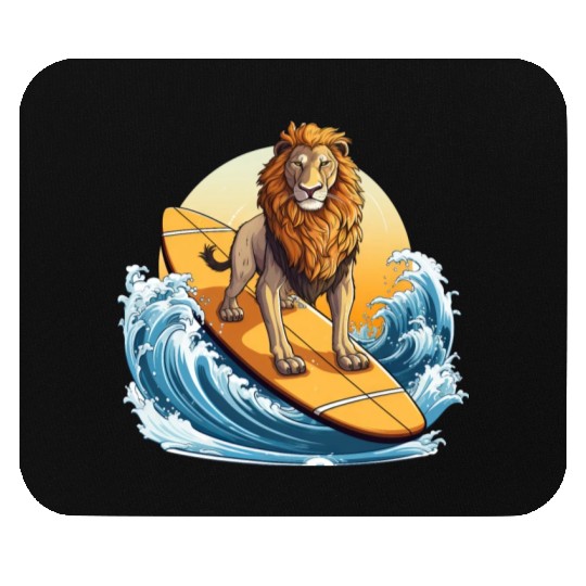 Surfing Lion at Sunset, Adventurous Animal Design Mouse Pads