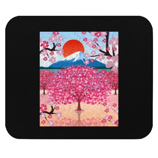 Sunset Sakura Mountains Gift Cherry Blossoms Mouse Pads