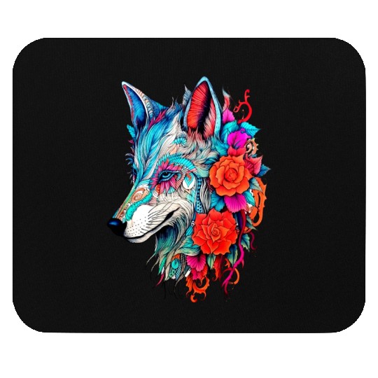 Wolf with Flowers Girls Mouse Pads
