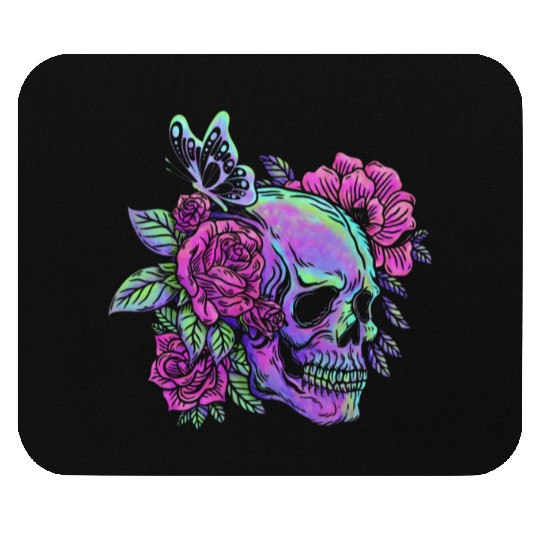 Skeleton Mouse Pads, Neon Skull Roses Gothic Skeleton