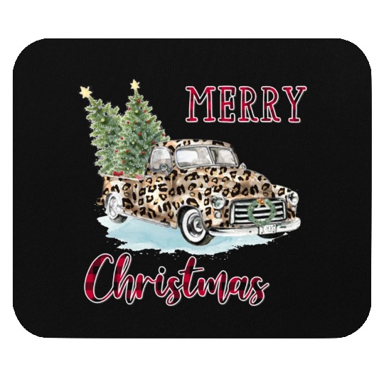 Merry Christmas Leopard Print Truck Mouse Pads