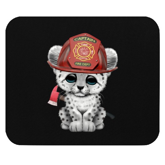 Cute Snow Leopard Cub Firefighter Mouse Pads
