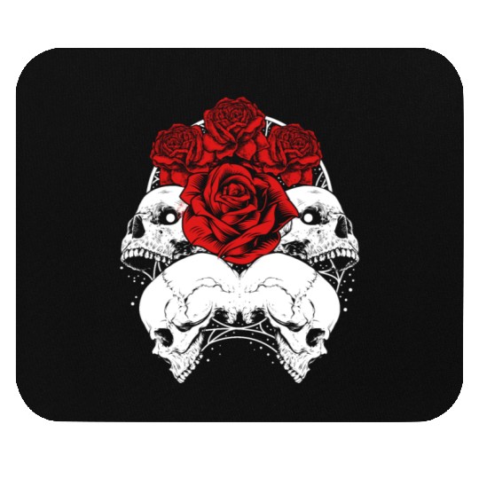 Gothic Mouse Pads, Skull Red Roses Goth Vintage Grunge