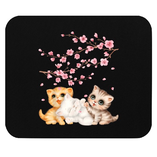 Kitten Lover Japanese Cherry Blossom Cat Art Mouse Pads