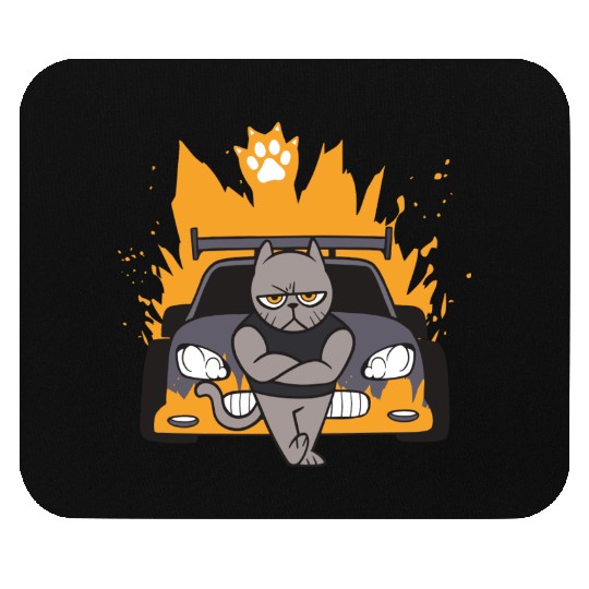 Muscle Cat On Car Mouse Pads